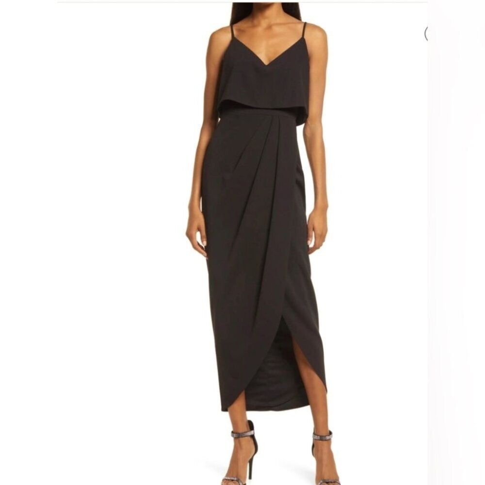Xscape Black Scuba Crepe Gown Dress  Women Size 8